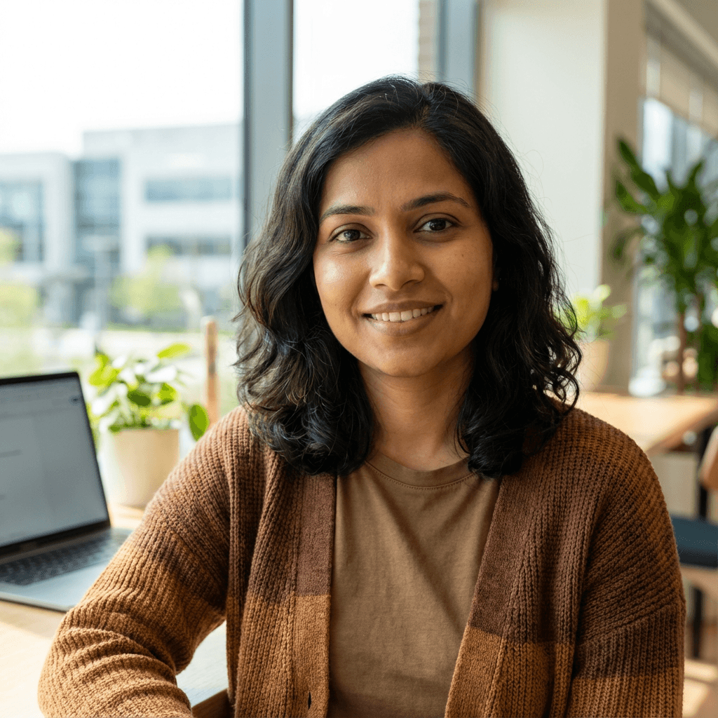 Priya Sharma with her thriving monstera plant