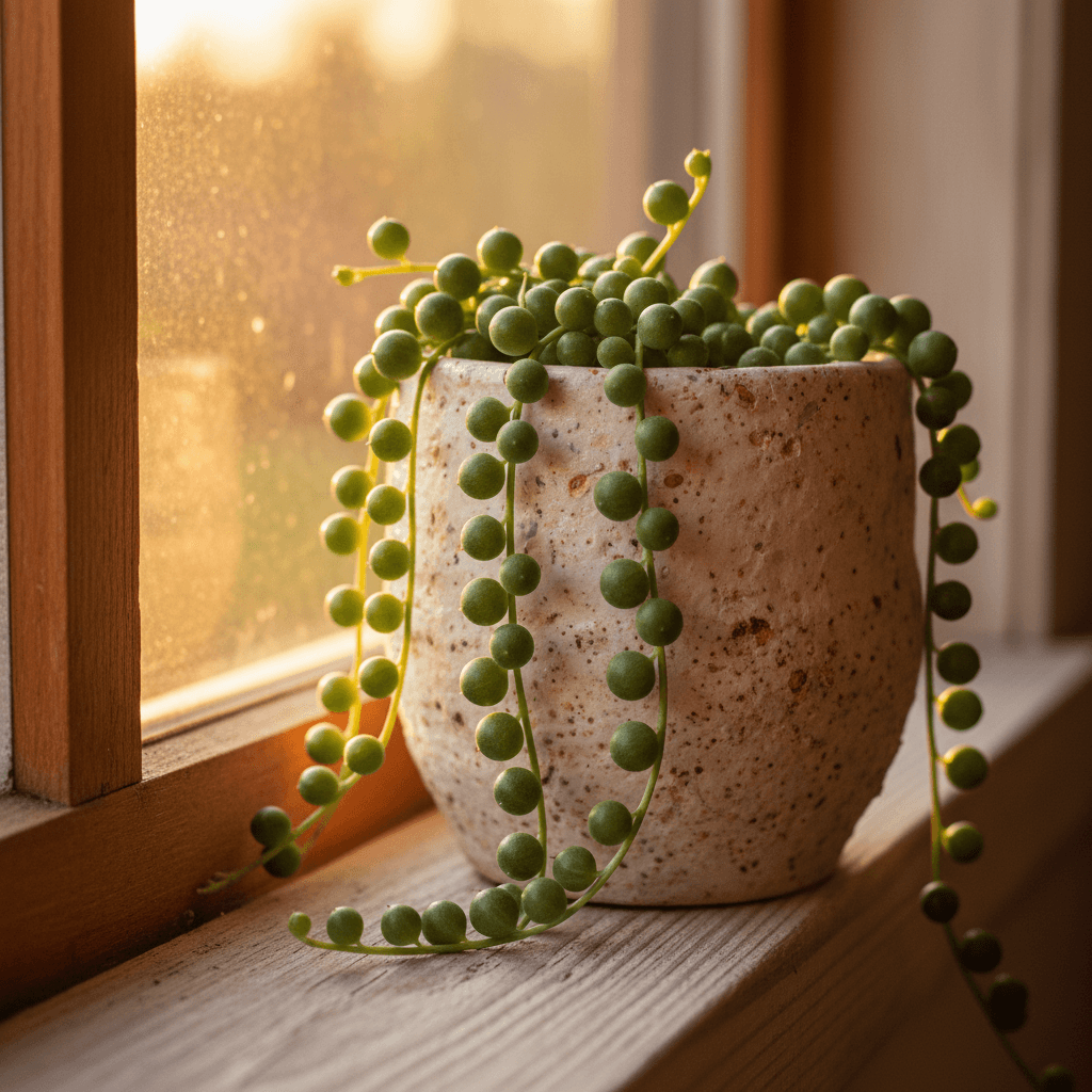 String of pearls succulent in handmade ceramic planter