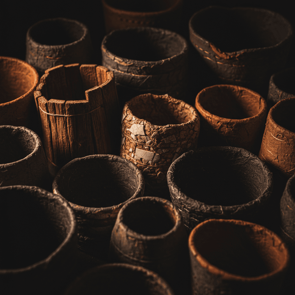 Handcrafted recycled plant pots in various earth tones