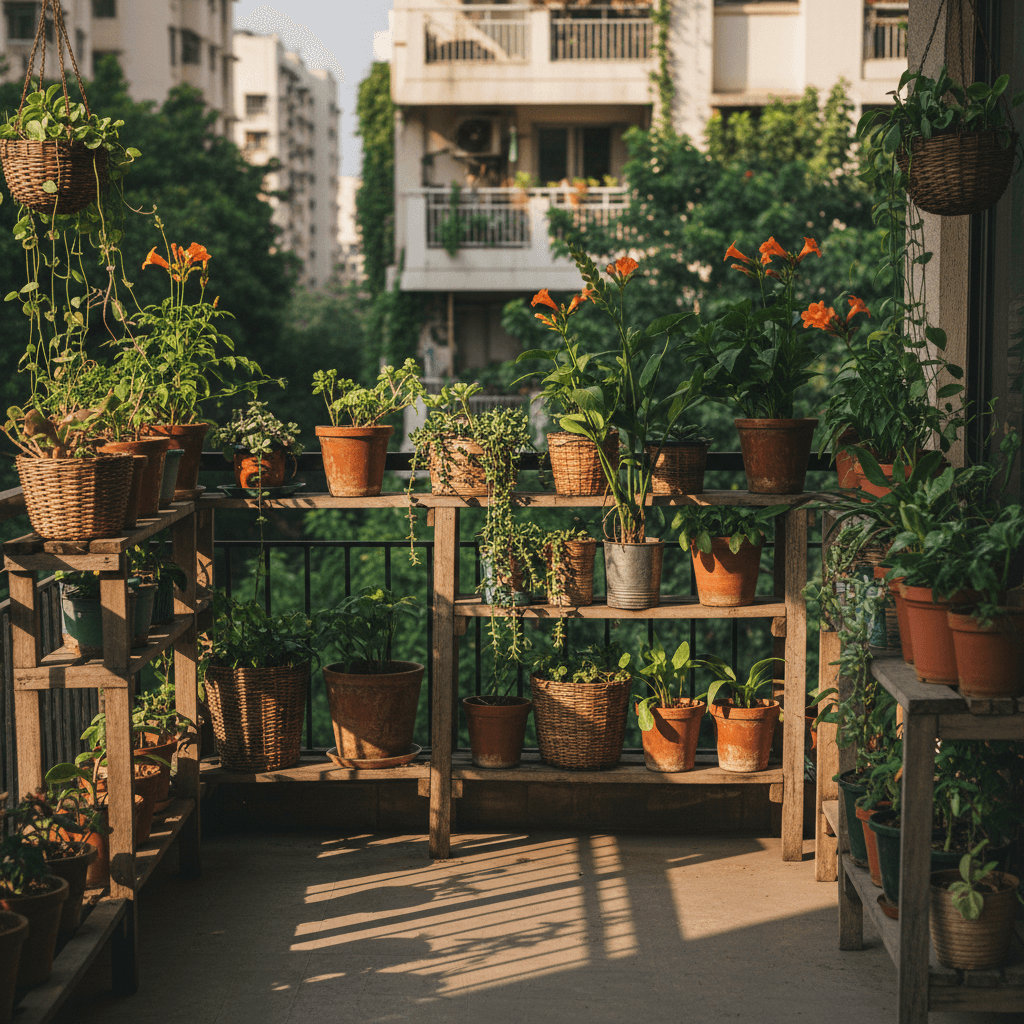 Outdoor plant collection on Bengaluru balcony